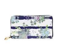CKGODGF Cartera larga de cuero con estampado de suculentas a rayas para hombres y mujeres con cremallera, adecuada para viajes