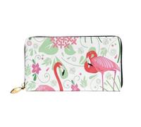CKGODGF Cartera larga de cuero con estampado floral de flamenco botánico para hombres y mujeres con cremallera, adecuada para viajes