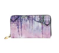 CKGODGF Carteras de cuero con estampado de flores de glicina con colores de ensueño para mujer, tarjeteros, con cierre de cremallera, para viajes