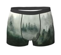 CKGODGF Green Tree - Calzoncillos tipo bóxer transpirables con estampado de paisaje brumoso para hombre, cintura ampliada, ropa interior suave y agradable al tacto, 1 pieza, Negro, M