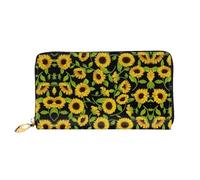 CKGODGF Hermosas carteras de piel con estampado de girasoles para mujer, tarjeteros, con cierre de cremallera, para viajes