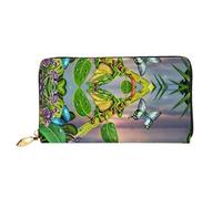 CKGODGF Many Frogs Sing On The Branches Summer Butterflies Lake Water Print Cartera larga de cuero de moda para hombres y mujeres con cremallera, adecuada para viajes