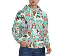 CKGODGF Sweet Basset Hound - Sudadera de forro polar con capucha para hombre, con estampado floral, sudadera cálida de invierno, sudadera con capucha a la moda, Negro, M