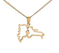 Ckieosh Collar Colgante Mapa - Collar con Colgante De Mapa De República Dominicana para Hombres Y Mujeres Mapa De República Dominicana Accesorios De Joyería En Forma De Corazón Regalo Amarillo