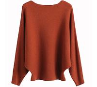 Ckikiou Informal Ligeros de Gran tamaño con Cuello Barco para Mujer, Manga de murciélago Dolman, suéter de Punto Acanalado, Color Caramelo, Talla única