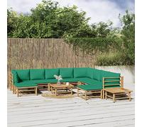 CKioict Banco de jardín, balcón, sillón exterior, 12 piezas, juego de salón de jardín con cojines verdes de bambú para jardines, terrazas, balcones
