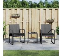 CKioict Banco de jardín, balcón, sillón exterior, 3 piezas, conjunto de comedor con cojín, gris oscuro, ratán de polipropileno, para jardines, terrazas, balcones