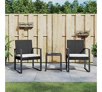 CKioict Banco de jardín, balcón, sillón exterior, 3 piezas, conjunto de comedor de jardín con cojín de ratán de polipropileno negro, para jardines, terrazas, balcones