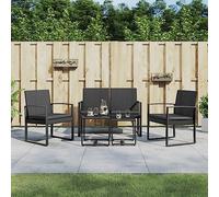 CKioict Banco de jardín, balcón, sillón exterior, 5 piezas, conjunto de comedor con cojín, color negro de ratán de polipropileno para jardines, terrazas, balcones