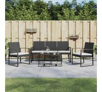 CKioict Banco de jardín, balcón, sillón exterior, 5 piezas, conjunto de comedor con cojín, color negro de ratán de polipropileno para jardines, terrazas, balcones