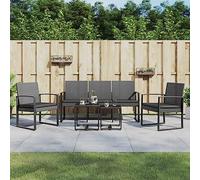 CKioict Banco de jardín, balcón, sillón exterior, 5 piezas, conjunto de comedor con cojín, gris oscuro, ratán de polipropileno, para jardines, terrazas, balcones