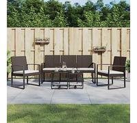 CKioict Banco de jardín, balcón, sillón exterior, 5 piezas, conjunto de comedor de jardín con cojín marrón de ratán PP para jardines, terrazas, balcones