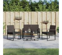 CKioict Banco de jardín, balcón, sillón exterior, 5 piezas, conjunto de comedor de jardín con cojín marrón de ratán PP para jardines, terrazas, balcones