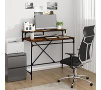 CKioict Escritorio de roble ahumado, 100 x 50 x 90 cm, material de madera y hierro, escritorio infantil, mesa de oficina, adecuado para oficinas, apartamentos, espacios vacíos