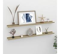 CKioict Estantería de pared para cocina, dormitorio, decoración de pared, 2 unidades, color blanco y roble Sonoma, 100 x 9 x 3 cm, para dormitorio, salón, baño