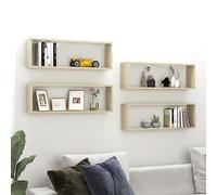 CKioict Estantería para pared, estantería de cocina, DVD, estantería en cubos, 4 unidades, roble Sonoma, 80 x 15 x 26,5 cm, material de madera para salón, cocina, baño
