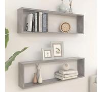 CKioict Estantería para paredes, estantería de cocina, DVD, estantería en cubos, 2 unidades, color gris hormigón, 100 x 15 x 30 cm, material de madera para salón, cocina, baño