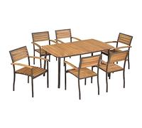 CKioict Juego de muebles de jardín de 7 piezas, madera maciza de acacia y acero, ideal para jardines, céspedes, terrazas