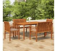 CKioict Juego de muebles de jardín para terraza, juego de 5 piezas, conjunto de comedor de jardín con cojín, madera maciza de acacia, ideal para jardines, céspedes, terrazas