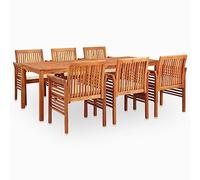 CKioict Juego de muebles de jardín para terraza, juego de 7 piezas, juego de comedor de jardín con cojines de madera maciza de acacia, ideal para jardines, céspedes, terrazas