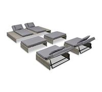 CKioict Juego de muebles de jardín para terraza, salón, juego de 5 piezas, juego de salón de jardín con cojines de poliratán gris, ideal para jardines, céspedes, terrazas