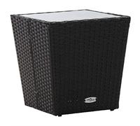 CKioict Mesa auxiliar para balcón, color negro, 41,5 × 41,5 × 43 cm, polirratán y cristal templado, para terrazas, jardines, casas de campo