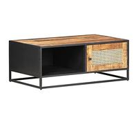 CKioict Mesa de centro para interior o salón, 90 x 50 x 35 cm, madera de mango rugosa y trenzado vienés