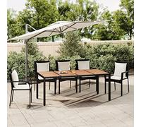 CKioict Mesa de exterior, mesa de jardín, mesa alta para exterior, mesa de jardín con tablero de madera, polirratán y madera de acacia, para jardines, céspedes, balcones