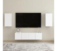 CKioict Mueble de TV DVD Armario Sala de Estar Muebles de TV Juego de 4 Armario de TV Blanco Madera para Sala de Estar Salón de Juegos