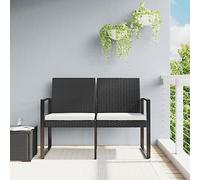 CKioict Silla de ocio al aire libre, tumbona de balcón, banco de jardín de 2 plazas con cojín, color negro de ratán de polipropileno para porche, jardín, piscina