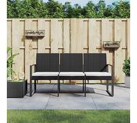 CKioict Silla de ocio al aire libre, tumbona de balcón, banco de jardín de 3 plazas con cojín negro de ratán PP para porche, jardín, piscina