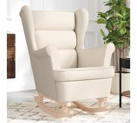 CKioict Silla Mecedora de Tela Crema Silla Mecedora Tapizada con Reposapiés para Sala u Oficina 74x90x102 cm