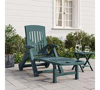 CKioict Sillón de relax ergonómico para balcón, tumbona plegable con ruedas, color verde PP, para jardín, césped, terraza