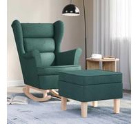 CKioict Sillón Mecedora con Taburete Tela Verde Oscuro Silla Mecedora Tapizada con Reposapiés para Sala u Oficina