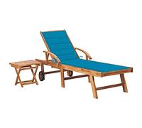 CKioict Tumbona de relajación, muebles de exterior, balcón, juego de tumbonas con mesa y cojín de madera maciza de teca, para patio, jardín, playa, piscina