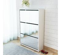 CKioict Zapatero vertical en el pasillo, ahorra espacio, con 3 compartimentos, espejo, color blanco, 63 x 17 x 102,5 cm, para pasillo, salón, dormitorio