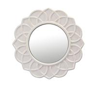 CKK Industrial Stonebriar Espejo Decorativo de Pared Redondo de cerámica Floral Marfil de 9 Pulgadas, Color Blanco