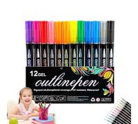 CKryzillix Glitter Outline Paint Markers, Double Line Outline Art Pen Marker Pen,Sparkle Dual-Line Contour Pen,Outline Pens, Outline Pens Metallic,for Greeting Cards & Crafts, And Doodling(12 pcs)