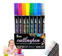 CKryzillix Glitter Outline Paint Markers, Double Line Outline Art Pen Marker Pen,Sparkle Dual-Line Contour Pen,Outline Pens, Outline Pens Metallic,for Greeting Cards & Crafts, And Doodling(8 pcs)