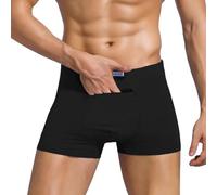 Ckzyrith Calzoncillos tipo bóxer de bolsillo para hombre, ropa interior con bolsillos secretos con cremallera para viajes, carnaval, almacenamiento seguro, Negro , L