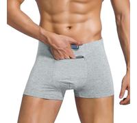 Ckzyrith Calzoncillos tipo bóxer de bolsillo para hombre, ropa interior con bolsillos secretos con cremallera para viajes, carnaval, almacenamiento seguro, gris, XL