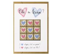 CL&MH - Tarjeta de rascar Morpion para niña o niño para un anuncio original del sexo del bebé, tarjeta de rascar anuncio del género del bebé, juego de tic tac Toe revelador de género niña o niño?