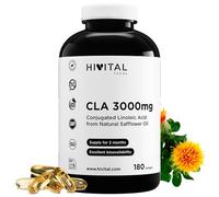 CLA Ácido Linoleico Conjugado 3000 mg por dosis. 180 perlas a base de Aceite Vegetal de Cártamo Natural para 2 meses de tratamiento. Fabricado en España por HIVITAL