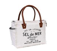 CLA Bags Sel De Mer - Bolsa de mano de lona reciclada y cuero, bolsa grande con asas, bolsa de piel, Blanco sucio, 33,02 cm, Bolso
