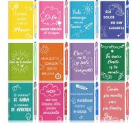 Clabby 12 Mini Cuadernos de Notas y 12 Bolígrafos 2 en 1 con Frases Motivadoras en Español, Regalo para Compañeros de trabajo, Estudiantes, Maestros, Escuela, Oficina y Hogar