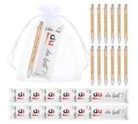 Clabby 12 Sets Regalos Schön Dass Du Da Bist Estuche de Fieltro para Chocolate Compatible con Duplo Bolígrafo de Madera Bolsa de Tul para Boda Cumpleaños Bautizo Comuniones, sin Chocolate