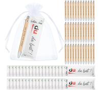 Clabby 36 Sets Regalos Schön Dass Du Da Bist Estuche de Fieltro para Chocolate Compatible con Duplo Bolígrafo de Madera Bolsa de Tul para Boda Cumpleaños Bautizo Comuniones, sin Chocolate