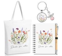 Clabby 4 Piezas Regalo de Despedida para Compañeros Llavero de Ángel de la Guarda Gracias por Todo Bolígrafo de Madera Bolsa de Yute Cuaderno para Compañeros Regalos de Despedida para Empleados