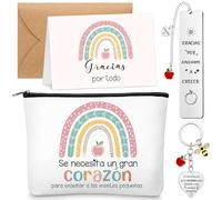 Clabby 5 Piezas Regalo de Agradecimiento para Profesora Primaria Bolsa de Maquillaje para Maestro Llavero Marcadores Tarjeta y sobre Regalo para Fin de Curso Navidad Despedida Guardería Graduación
