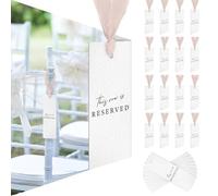 Clabby Paquete de 12 letreros colgantes con cinta para bodas, recepciones, fiestas, restaurantes, esta fila está reservada, para bodas, eventos de iglesia, sillas (rosa pastel)